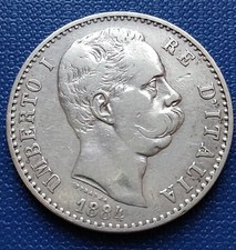 MONETA REGNO UMBERTO I 2 LIRE 1884 1°TIPO ZECCA DI ROMA,ARGENTO 835/9,89GRAMMI