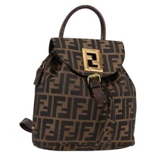 FENDI Zucca Zaino in Tela Nero Marrone Oro Autentico 133306