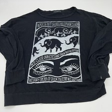 Brandy Melville Camicia Manica Lunga Elefanti Grafica Maglietta Nera Taglia Unica T-Shirt