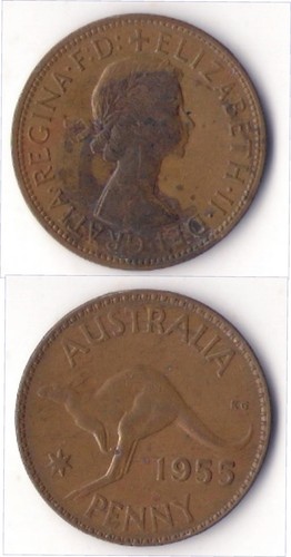 Australia penique 1955 - 1, 1955.