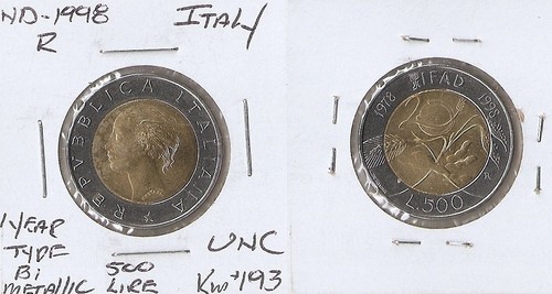 Italia 500 lire 1998 20 - italia, f.a.o.