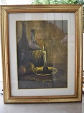 Antico  Natura Morta Con Bottiglia E Candela - A.Castaldo (1971) - Olio Su Tela