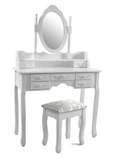 TAVOLO TRUCCO TOLETTE CONSOLLE SGABELO SPECCHIO LEGNO BIANCA SHABBY 90*40*77/146