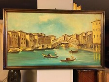 olio su tavola quadro. venezia : ponte di rialto.