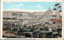 Montagne russe, frusta, parco divertimenti Old Orchard Beach, Maine - 1922 con cartolina