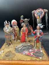 Diorama: Accampamento indiano (75mm). 5 fig con accessori e base. 15x15x15cm.