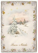 1967 paesaggio innevato di montagna baita abeti cartolina vintage Buon Natale