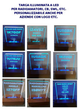 radioamatori targa led (+ alimentatore ) incisa su plexiglas, base legno faggio