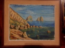Antico dipinto quadro olio su tela paesaggio costiero di Sorrento  firmato