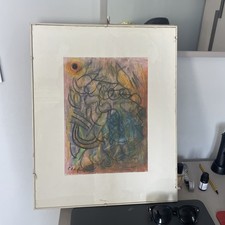 quadro moderno dipinto a mano astratto acrilico su carta con cornice anni 70 80