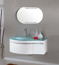 MOBILE ARREDO BAGNO COMPLETO PENSILE 100CM BIANCO LAVABO SPECCHIO RUBINETTO LUCE