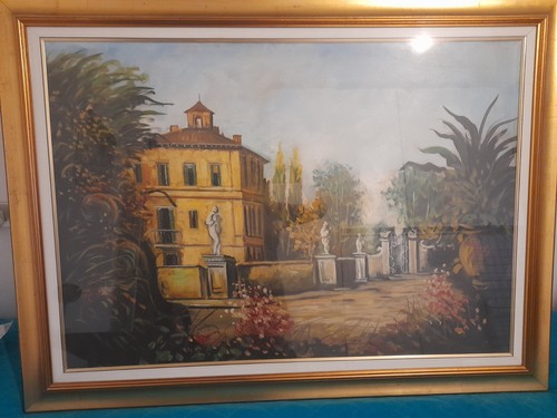 Quadro olio tela villa - su,