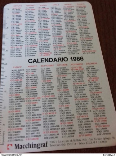 Calendario macchingraf 1986 - calendario,