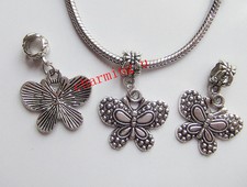 3pz ciondolo charm farfalla colore argento tibet 32x24mm bijoux