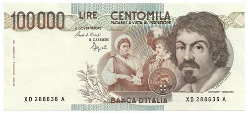 100000 lire caravaggio - caravaggio, tipo