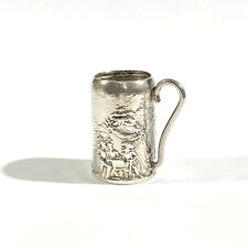 boccale birra vintage pesante argento massiccio miniatura con scene antiche, marcato
