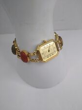 Orologio Vintage KJL Kenneth Jay Lane Scarabei Egiziani Gemme Tono Oro Nuovo Batt