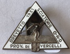 Distintivo OND Vercelli Brevetto Sciatore 1931 Sci Montagna Sport