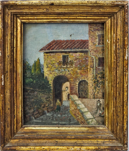 Antico dipinto paesaggio olio - antico,