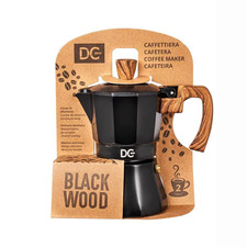 Blackwood Caffettiera Moka Nera 2 Tazze Manico Finitura in Legno