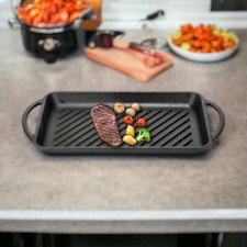 Bistecchiera in Ghisa  Rettangolare 2 Manici  Antiaderente Adatta su Tutti i Pia