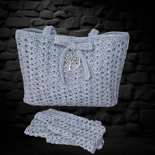 Borsa donna azzurra uncinetto - donna,