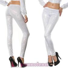 Leggings donna multicolor lucidi ballo danza pantaloni nuovi CC-781