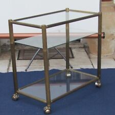 Carrello da salotto porta tv porta vivande  ottone 3 piani in vetro Italia1950/6