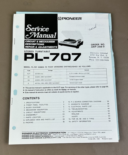 Pioneer 707 giradischi - pioneer, pl-707