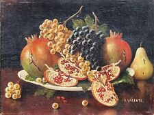 A. Valente ( Antonio Pietro Valente ? ) Natura morta con uva e melograno. Olio 