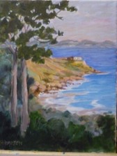 new oil painting landscape ocean shore P Hamilton original 11x14 impression
