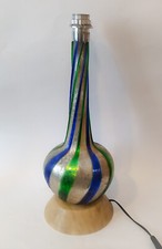 RARA LAMPADA DA TAVOLO BASE MARMO VETRO MURANO VINTAGE CANNE GHIACCIO BLU VERDI