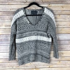 Lovemarks Sweater Womens XS Acrylic Cotton V-Neck Crochet Trim Pullover Marled