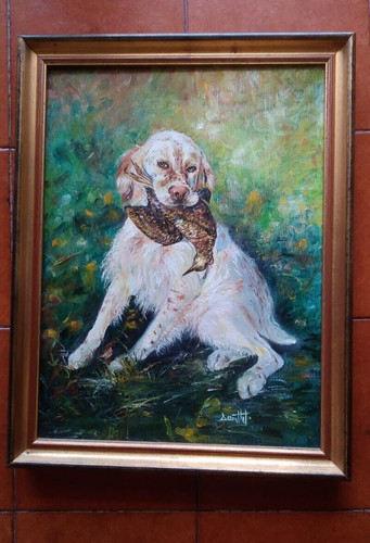 Cane caccia olio tela - da,