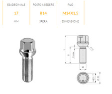 B584 BULLONE RUOTE OEM M14x1,5 x 27 SFERICO R14 MERCEDES C-KLASSE CLK CLS SL SLK