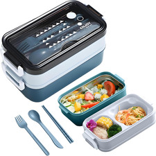 Bento Box 3 Scomparti 1400ml Lunch Box Blu Ermetico Microonde Lavastoviglie