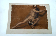 tecnica mista pergamena studio Nudo attribuito  Adolfo Visconti 1850-1924