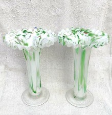 Vintage Handmade Pois Multicolore Vetro Pontil Segno Decorativi Vases Paio GV77