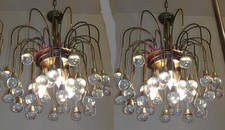 Coppia Lampadari vintage stile Sciolari sfere cristalli Pair Chandeliers  Ø45cm