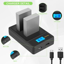 2Pack BATTERIA 7.6V + DOPPIO CARICATORE PER OLYMPUS EM5 E-M5 II OM-D E-M1 BLN-1 HLD-6