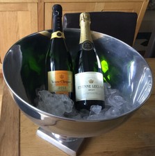 Ciotola alluminio champagne cooler secchiello ghiaccio grande argento lucido su piedistallo