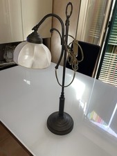 lampada Singola  da scrivania vintage In Ottone Paralume In Tessuto.