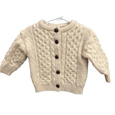Cardigan vintage Blarney Woollen Mills bambini lana Aran maglione maglia cavo 2-3 anni