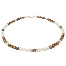 Collana Collier IN Perle Coltivate di Acqua Dolce Bianco Marrone 50cm Donna