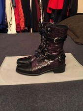 DIBRERA STIVALETTI ANFIBI PELLE LUSSO NERO VERNICE PATENT ORIGINALI 39 EUR 6 UK