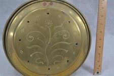 antico scalda letto padella foratura decorare ottone manico legno camino originale 1800