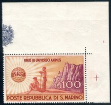 1946 San Marino minifoglio unrra 100 lire angolo di foglio gomma integra spl **