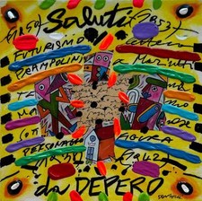 Saluti da Depero II Bruno Donzelli Opera UNICA Dipinto OLIO SU TELA con Cornice