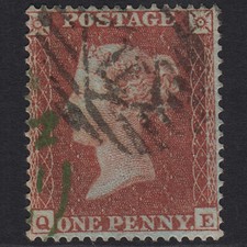 K28_11 GB QV 1854 1d PIASTRA ROSSO-MARRONE 175 SG17-C1(1) QE VFU VERDE CITTÀ ANNULLAMENTO