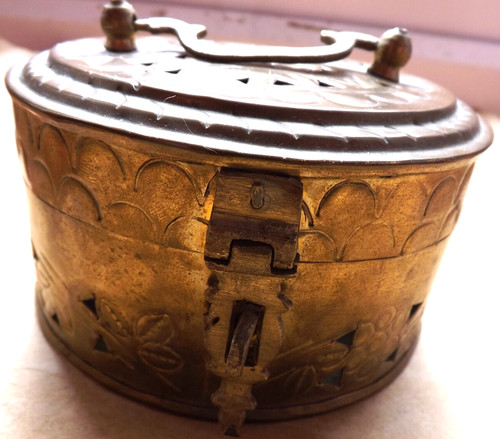 Vintage brass lidded pot - vintage,
